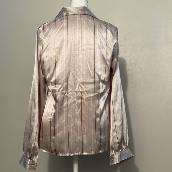 Jacqueline Smith size small satin pinstripe beige top 24-134 - Picture 2 of 8